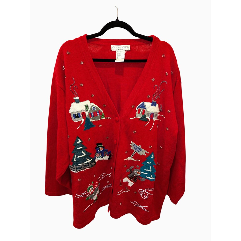 Victoria Jones Woman Vintage Christmas Cardigan Embroidered 3X Plus Size Sweater